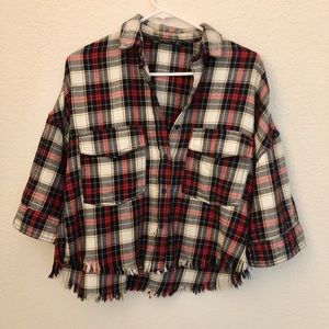 Zara Plaid 3/4 sleeve button up shirt